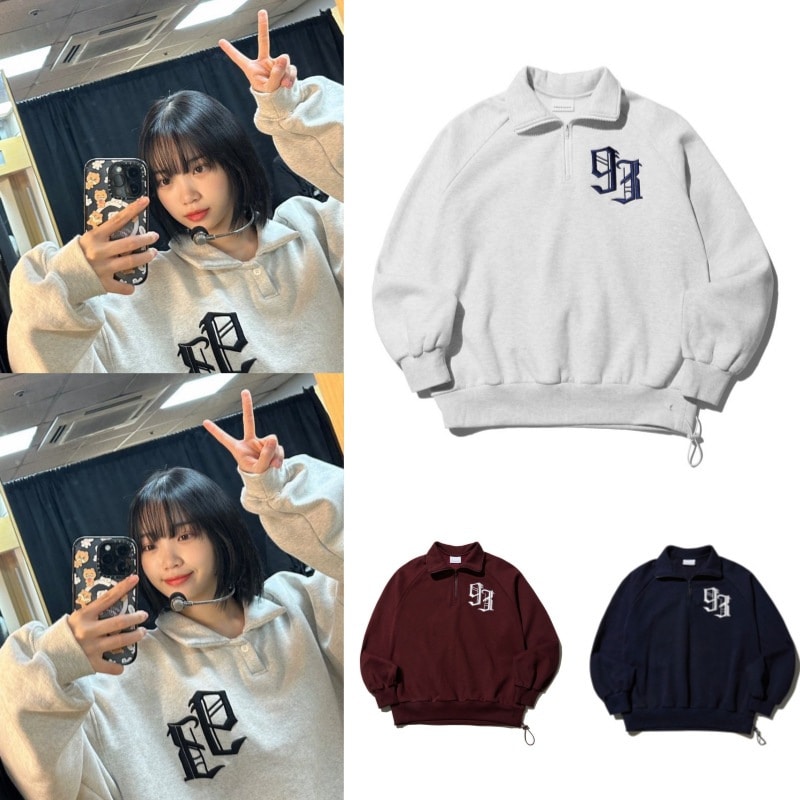 【LE SSERAFIM チェウォン着用】93 LOGO HALF ZIP-UP_3COLOR 韓国 アイドル 春 レディース メンズ 大きいサイズ ユニセックス