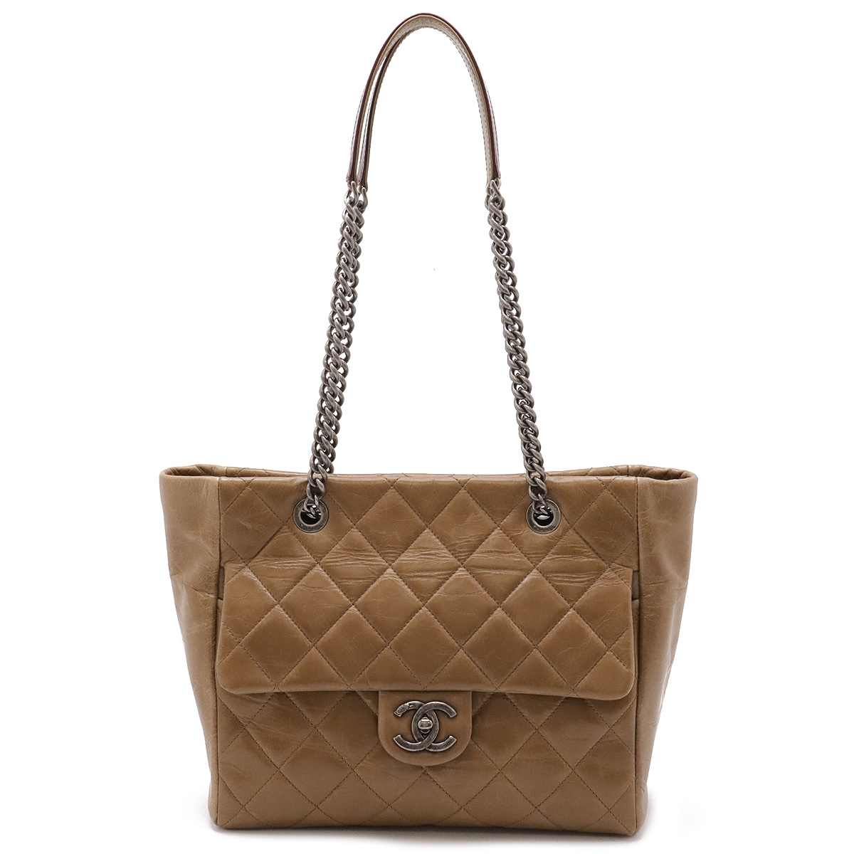 マトラッセ ココマーク トートバッグ チェーンショルダー ショルダーバッグ レザー カーキブラウン