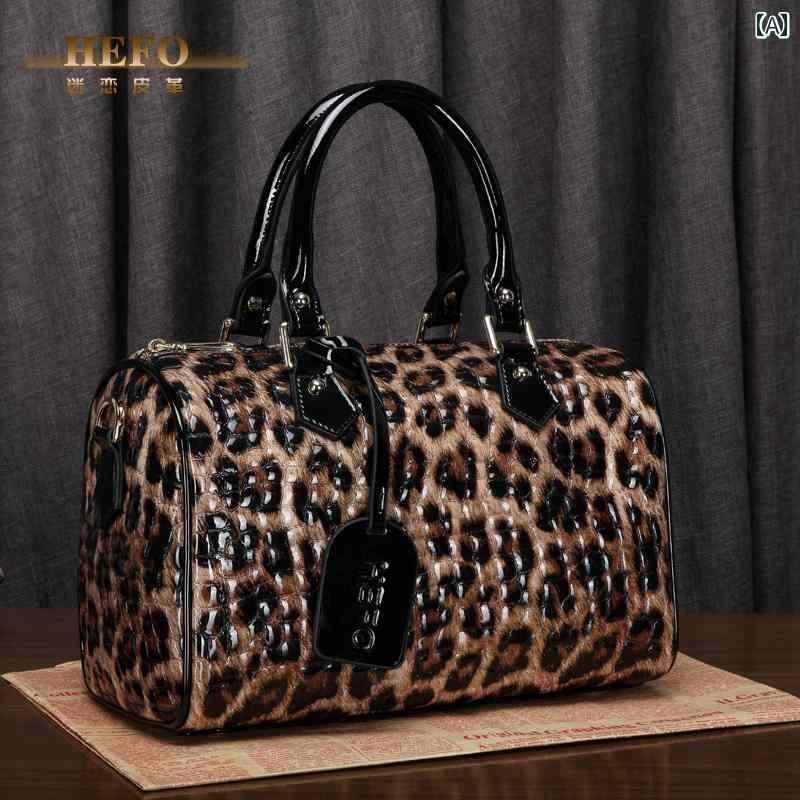 ボストンバッグ レディース 鞄 レザー 革 ジッパー ヒョウ柄 レオパード 旅行 ポケット おしゃれ レトロ