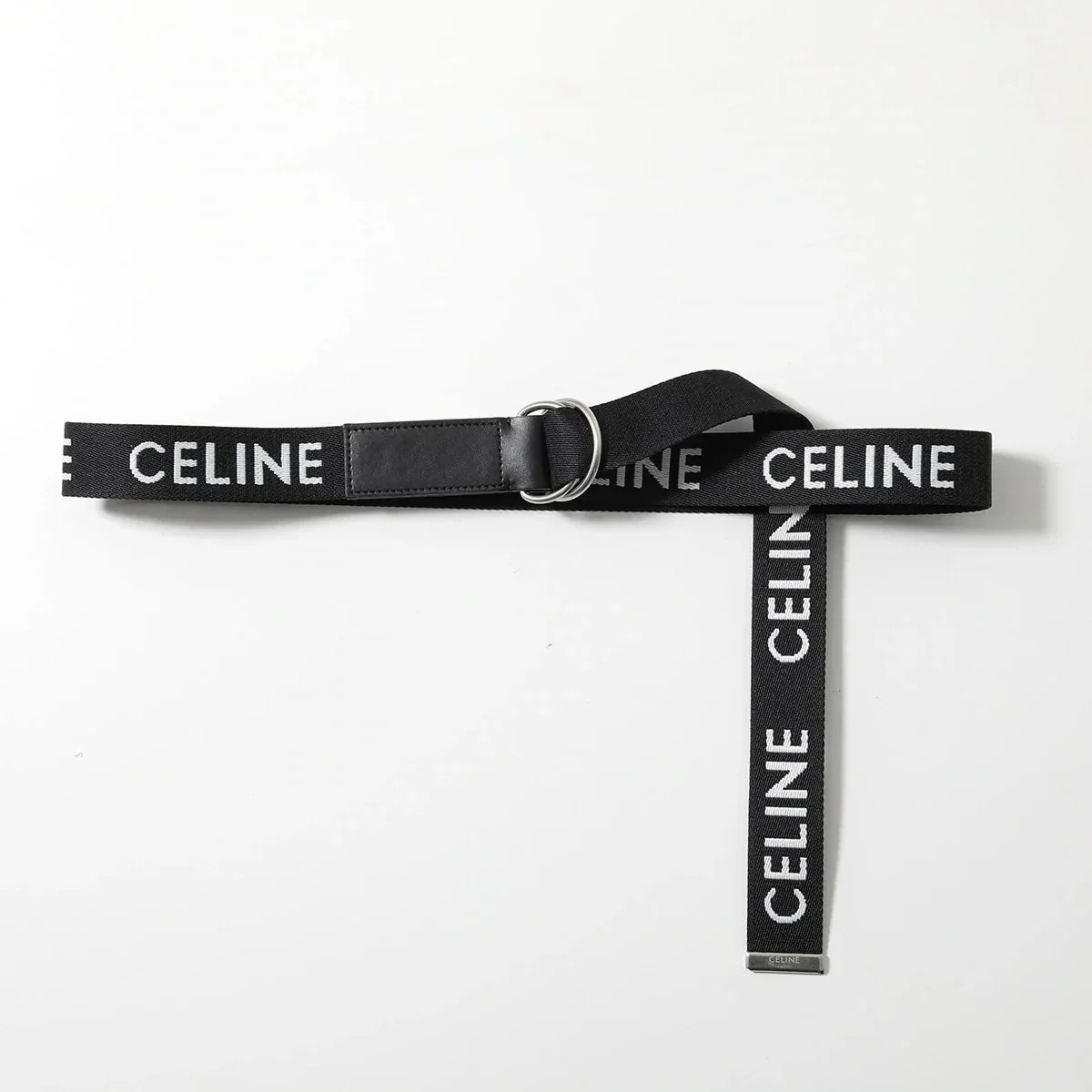 CELINE セリーヌ ベルト Medium 45AVS2AEO.38SI.TU メンズ ジャガードロゴ ダブルリング Dカン BLACK