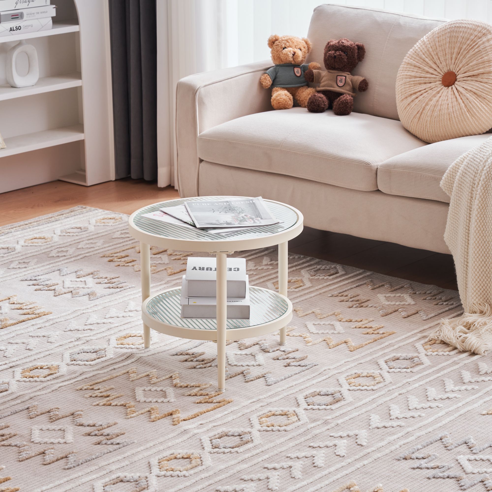 【安心保証】ガラステーブル センターテーブル 単品　ガラス天板 二段式 収納付き コンパクト 8,165円