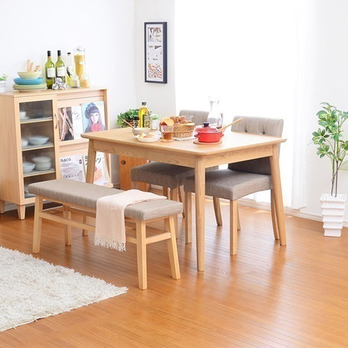 ダイニング4点セット-Rampo-ランポ 伸縮テーブル幅120-150ベンチ＆チェア ダイニング