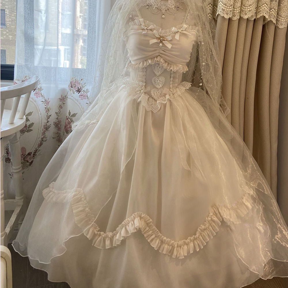 大人気ワンピースロリータドレス 花嫁 ロリータスカート ロリータ お姫様 スカートの裾 JSK キャミソールスカート ウエディングドレス ロングスカート脚魅せミニスカート