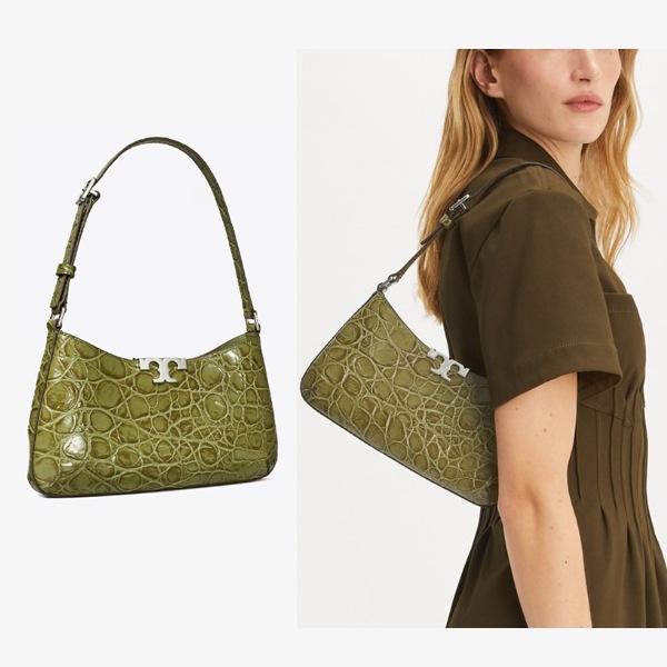 Eleanor Croc-Embossed Slim Shoulder Bag 165178 SOFT IVY