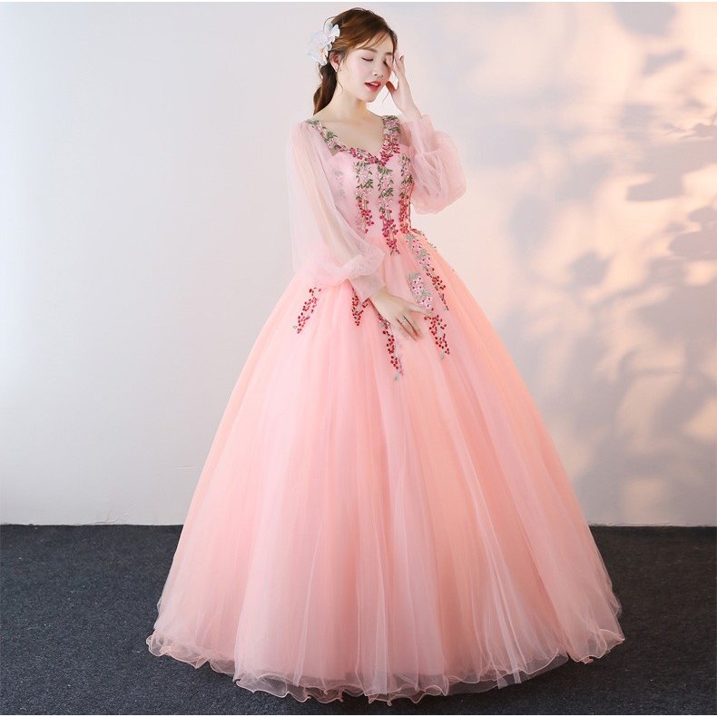 高級感 ロング丈 ウェディングドレス カラードレス パーティー 二次会 結婚式 花嫁ドレス 花嫁 ロングドレス 披露宴 上品 ピンク