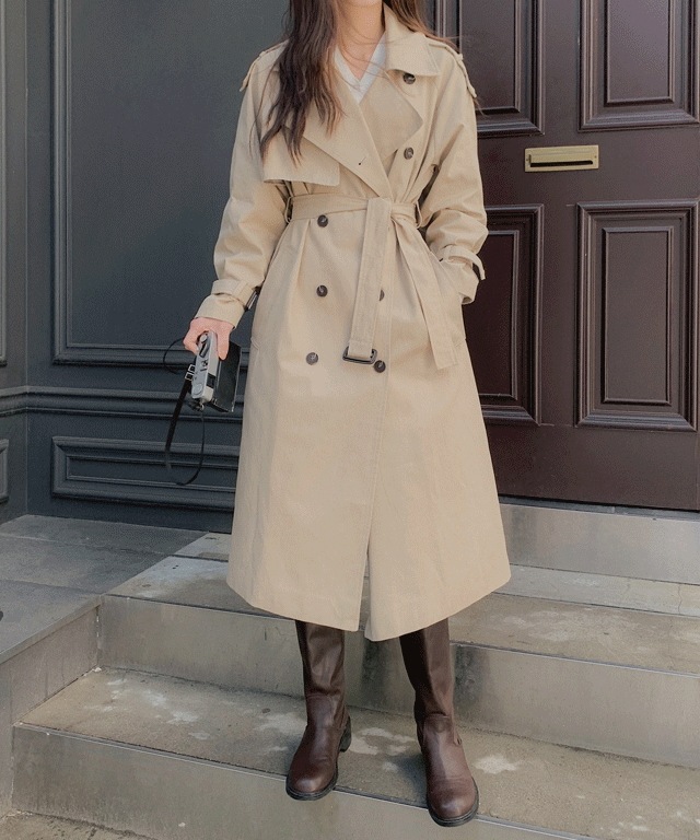 [3color] おしゃれな春のコート！！！ 長く着られる季節の変わり目の厚いルーズフィット ナチュラルストラップロングデイリーコットントレンチコート