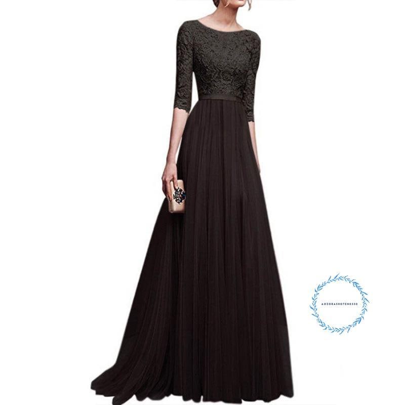 シフォンロングドレス レース袖 パーティードレス ロング丈 七分袖 ワンピース 結婚式 披露宴 二次会 お呼ばれ 演奏会 母親 フォーマル 大きいサイズ 春 夏 秋