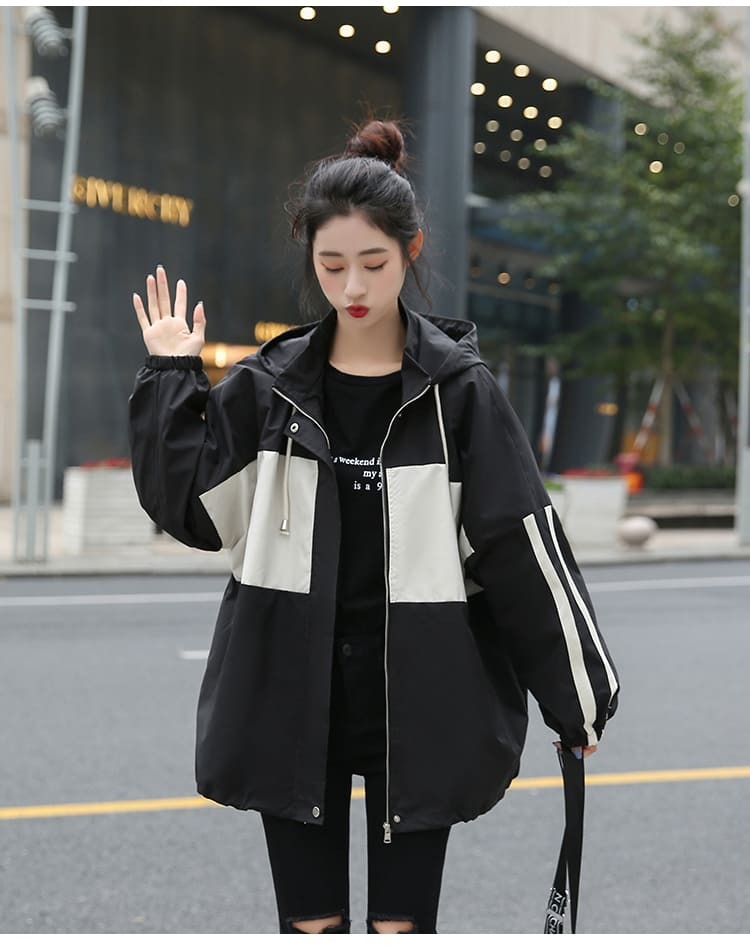 マウンテンパーカー ウィンドブレーカー ブルゾン オーバーサイズ 大きめ かわいい おしゃれ ミドル丈 中学生 高校生 長袖 アウター 春 秋 韓国 ブラック グリーン 原宿系 ファッシ