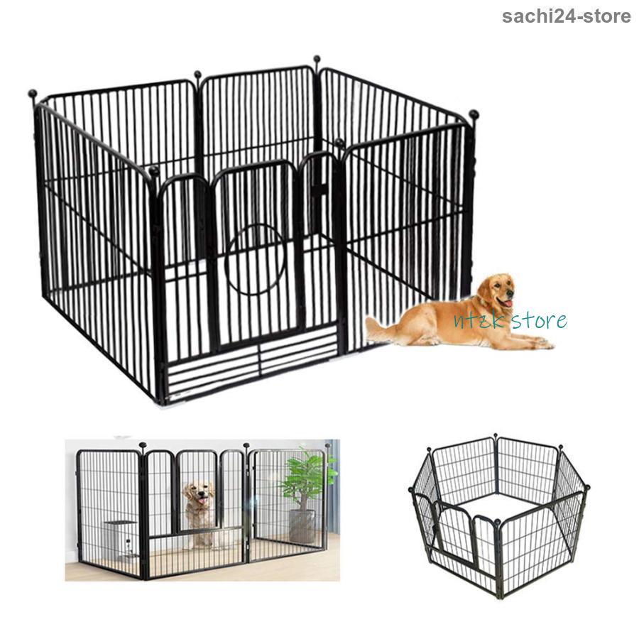 短納期 ペットサークル スチール製 ペットフェンス 犬ゲージ ドア付き DIY 脱走防止柵 侵入防止 大型犬用 ゲート 中型犬 6枚 屋内 屋外 留守番 取付け簡単 80*90cm レイ