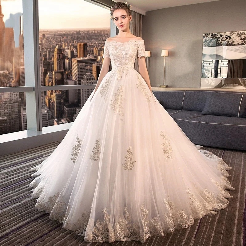 ウェディングドレ 白 ウェディングドレス 半袖 結婚式 花嫁 ウェディングドレス 二次会 パーティードレス パーティードレス ステージ 発表会 大きいサイズ披露宴