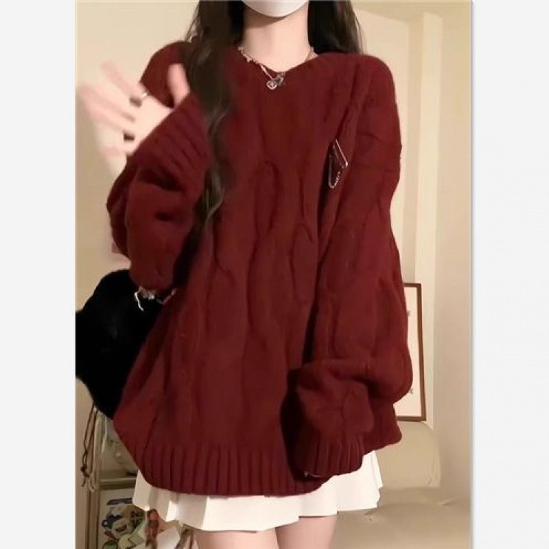 シンプル クリスマス セーター レディース ゆったり アウター ツイスト ニット トップス 厚手 18