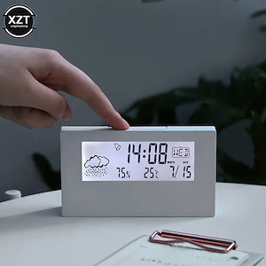 液晶デスクトップ目覚まし時計透明カレンダー天気とデジタル温度と湿度ホーム家電スマートライフ With lamp C