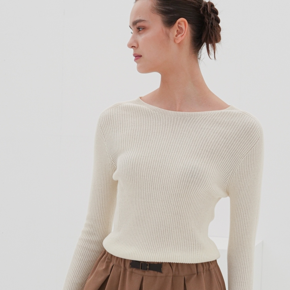 ACUD ラウンドネックリブニット_アイボリー