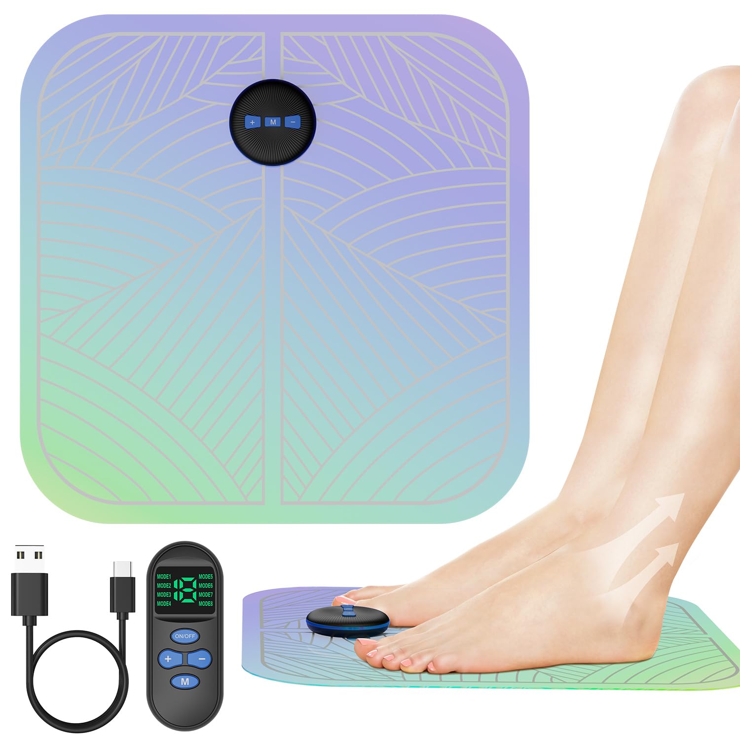 Lahee フットマット EMS 足裏ケア トレーニング LEG RELAX ふくらはぎ 太もも 足裏 脚 筋力 洗えるマット 柔らかい生地 8種類モード 19段階レベル 持ち運びに便利 男女兼用 敬