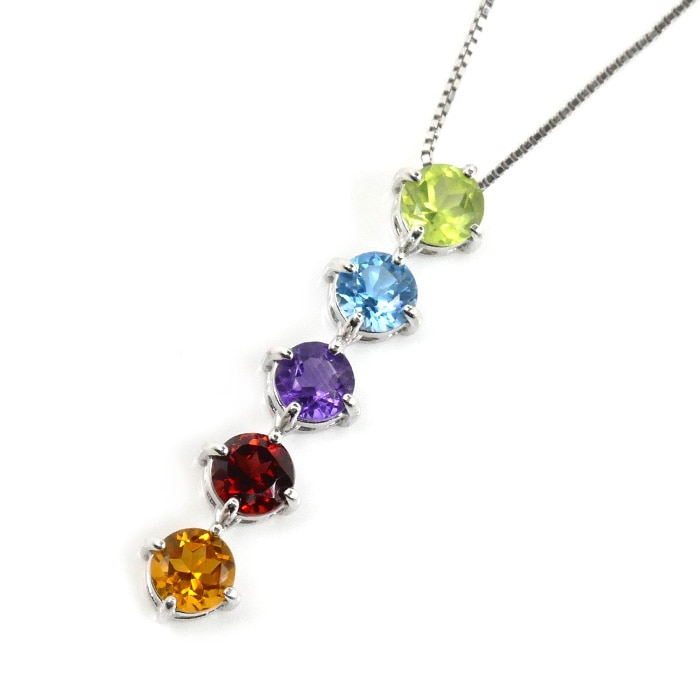 K14WG ホワイトゴールド マルチストーン ネックレス 2.3g 38cm レディース 中古