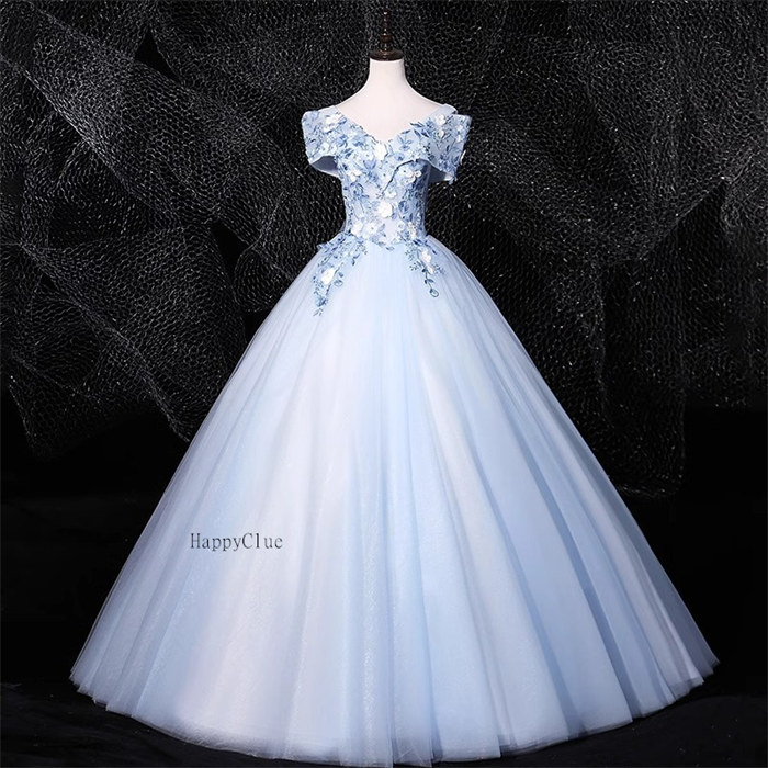 パーティードレス プリンセスライン カラードレス ロングドレス 成人式 ドレス 発表会 コンサート ピアノ演奏会 ドレス レディース ロングドレス 結婚式 ドレス Aライン 青 花嫁 ウエディングドレ