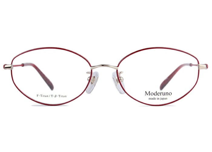 モデルノ MODERUNO MD-7077 c.2 ゴールド / ワイン 伊達 度付き 多角形 老眼鏡 遠近両用 日本製 軽量 チタン 52ロ16