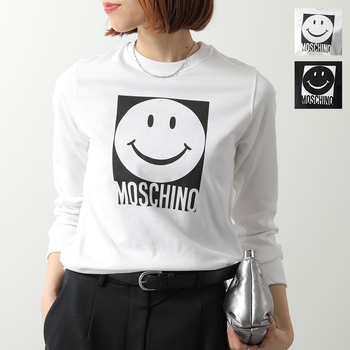 MOSCHINO KIDS モスキーノ キッズ トレーナー HSF08V LCA14 レディース ガールズ 長袖 スウェット クルーネック 裏起毛 ロゴ スマイリー カラー2色