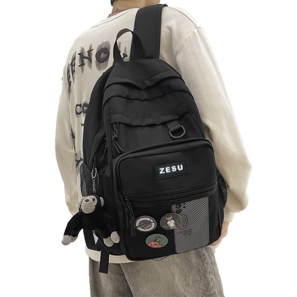 [ZESU] 韓国リュック 通学 大容量 リュック 通勤 通学学生 男女 兼用 カジュアルバッグ 高校生 レディース (ブラック)
