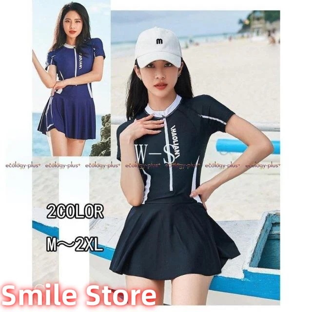 レディーススポーツ水着オールインワン競泳水着練習水着スイミングフィットネス水着女性体型カバーブラックダークブルー-2L大きサイズ