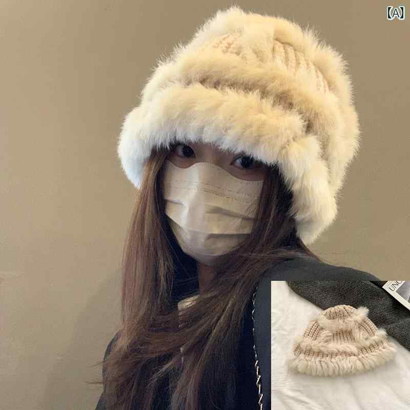 ニット帽 レディース 秋冬 ファー 小顔効果 ウール 防寒 厚手 暖かい カジュアル おしゃれ アイボリー オートミール 色 普段使い レジャー