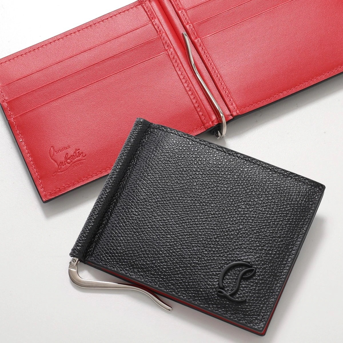 Christian Louboutin クリスチャンルブタン 二つ折り財布 MOONCREST ムーンクレスト 3255092 メンズ レザー 小銭入れなし ロゴ マネークリップ BK01/BLACK