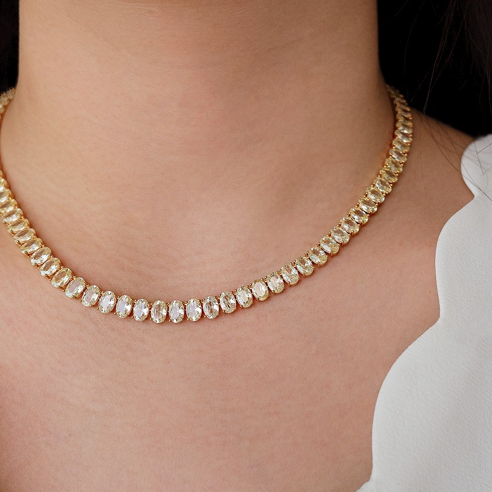 ダイヤモンド シミュレットシャンパン イエロー AAAAA ジルコニアがぎっしり詰まったキラキラジルコニア 18K テニスキュービックネックレス 9,500円