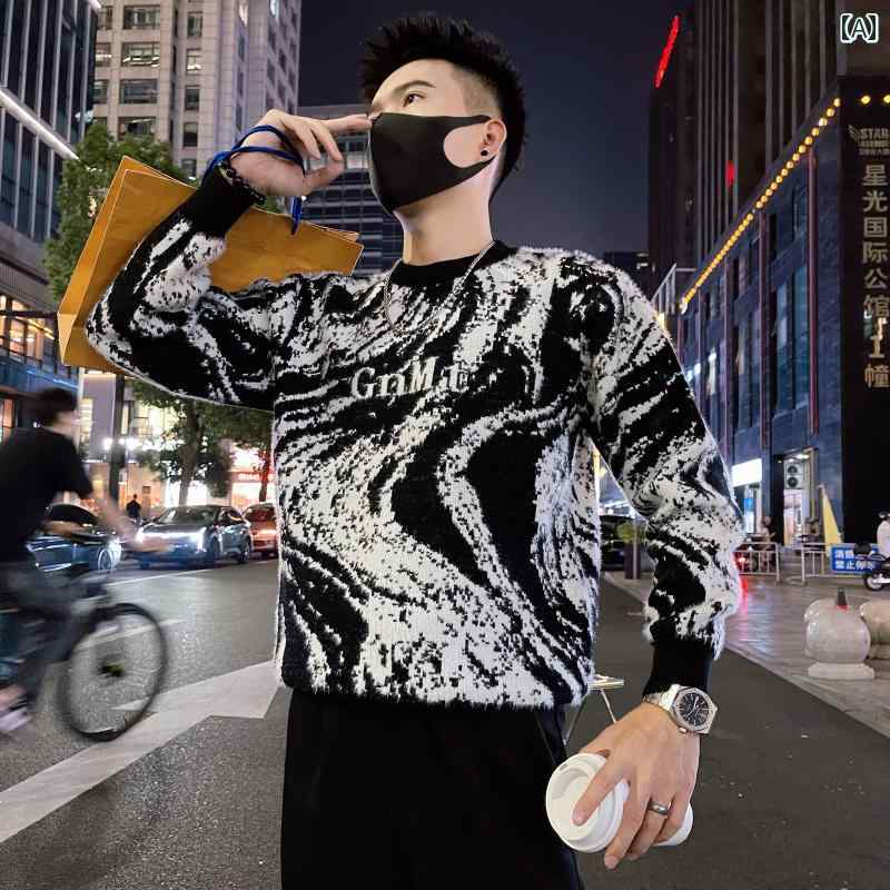 セーター メンズ ニット トップス 冬 暖かい ファッション 秋冬 ジャカード トレンディ インナー シャツ トレンド