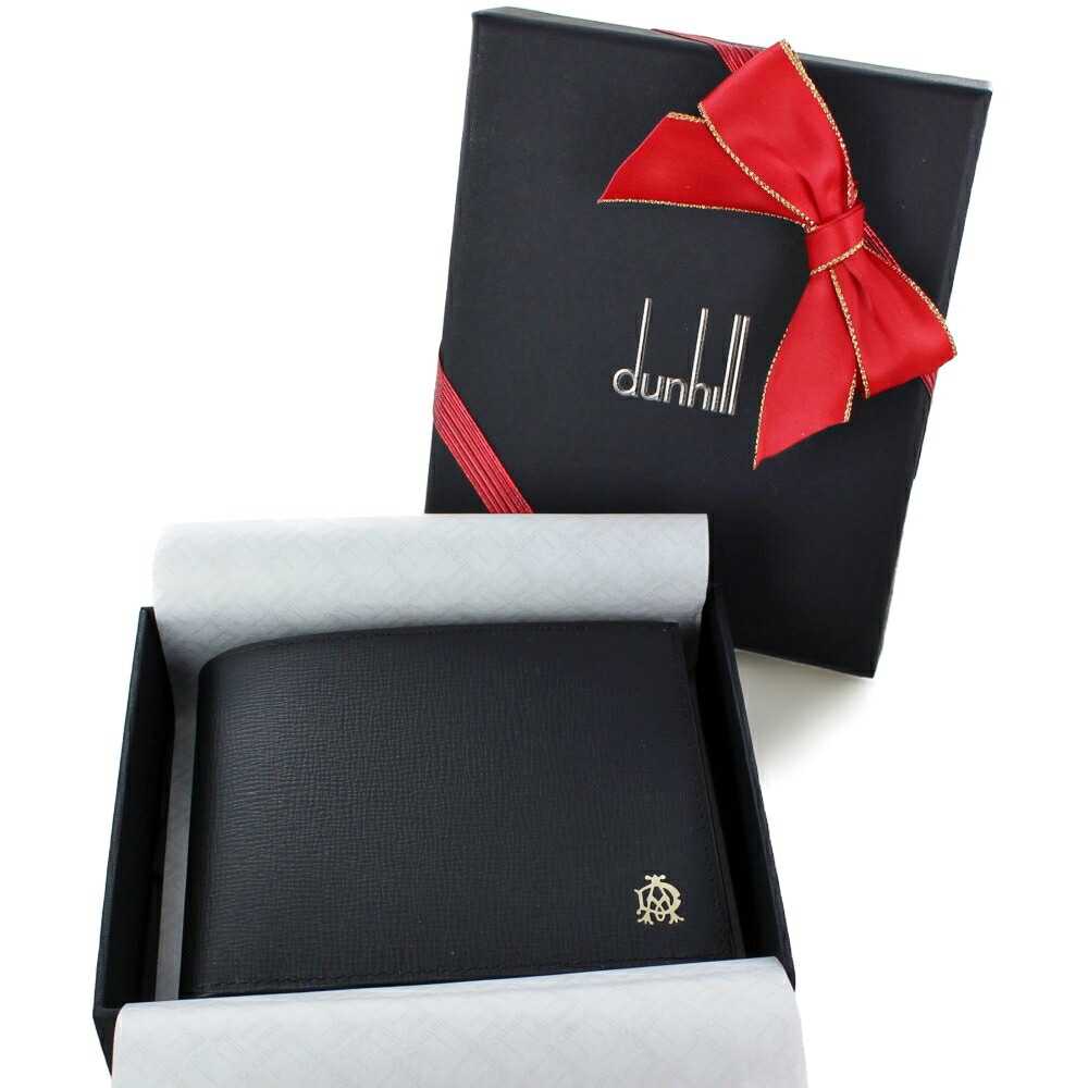 ラッピング済 ギフトセット ダンヒル メンズ 二つ折り財布 革 財布 ブラック 黒 シンプル スリム 小銭入れ ブランド おしゃれ 男性 父 夫 誕生日 プレゼント 贈り物 実用的 プレゼント 手提げ