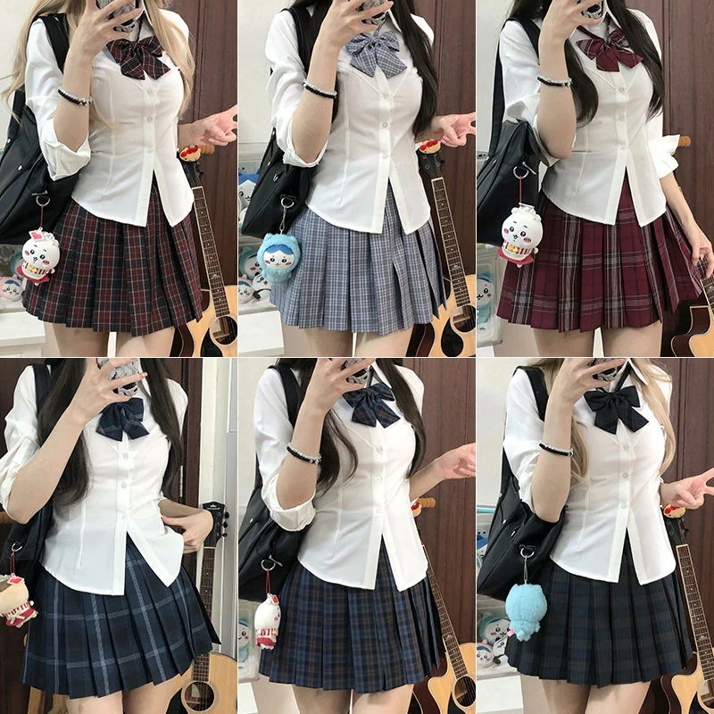 JK制服 韓国制服スーツ 上下セット JK制服プリーツスカートウエスト細シャツショートギンガムスカートスーツ セット学生服 制服 最安値保証 品質良い