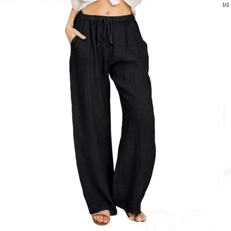 レディースファッション　かわいい　オシャレ　海外 カジュアル ゴム ウエスト ワイド レッグ パンツ