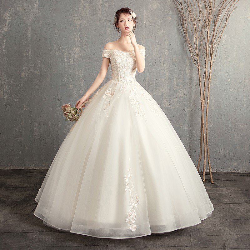 ウェディングドレス 白 レース 結婚式 花嫁 シンプル ロングドレス 袖あり ブライダル 二次会 パーティードレス 披露宴 プリンセスドレス 大きいサイズ