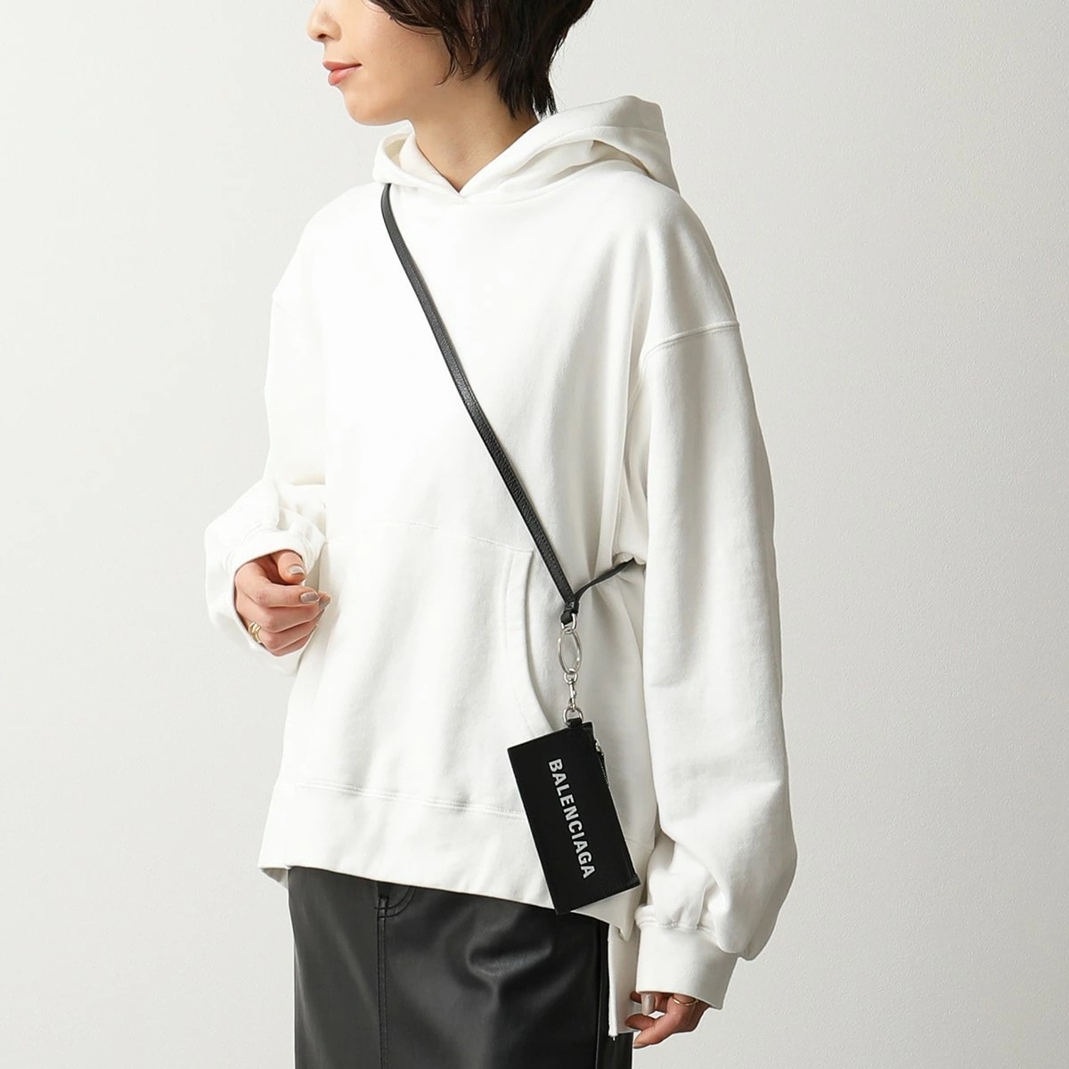 BALENCIAGA バレンシアガ 594548 1IZI3 1IZ43 レザー コイン&カードケース ネックポーチ フラグメントケース 1090/BLACK/L-WHITE レディース