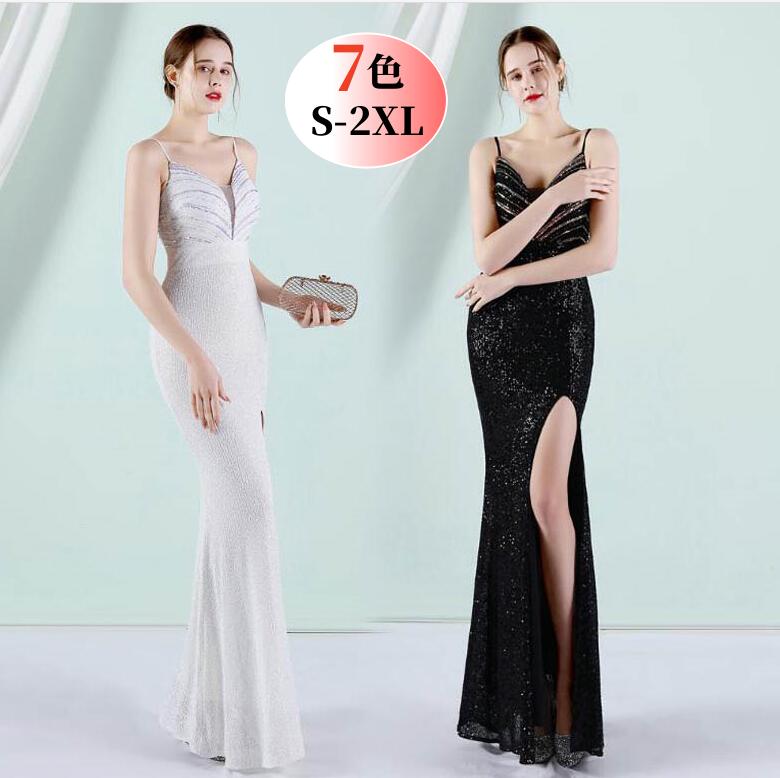 7色お揃い キャミソールドレス 披露宴 二次会 キャバドレス ロングドレス タイトワンピース スリット入り 無地 イブニングドレス お花嫁 パーティードレス ウェディングドレス キャバ嬢 上品 女性