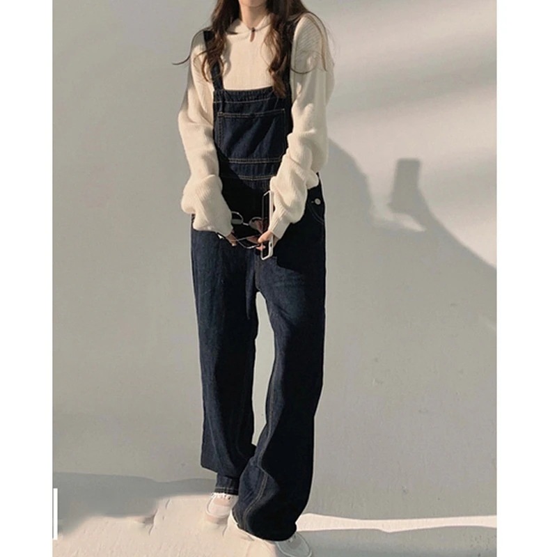 コーデ完成！サロペットオーバーオール デニム 無地 サロペット ズボン 薄手 ロング ノースリーブ