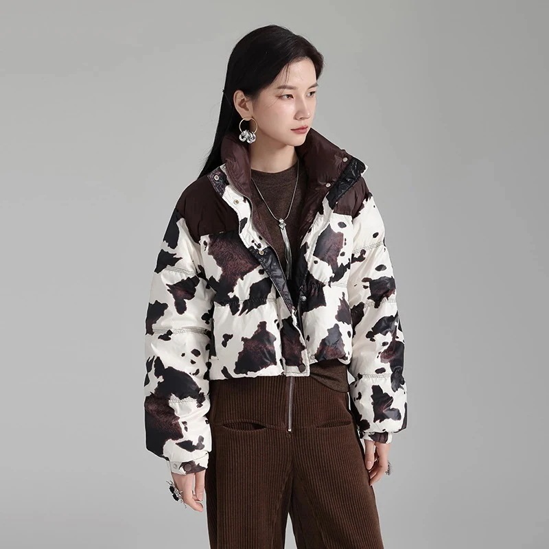 【J.Fashion】 ダウンジャケット 小柄 ヒョウ柄 ミルク ダウンコート レディース コート