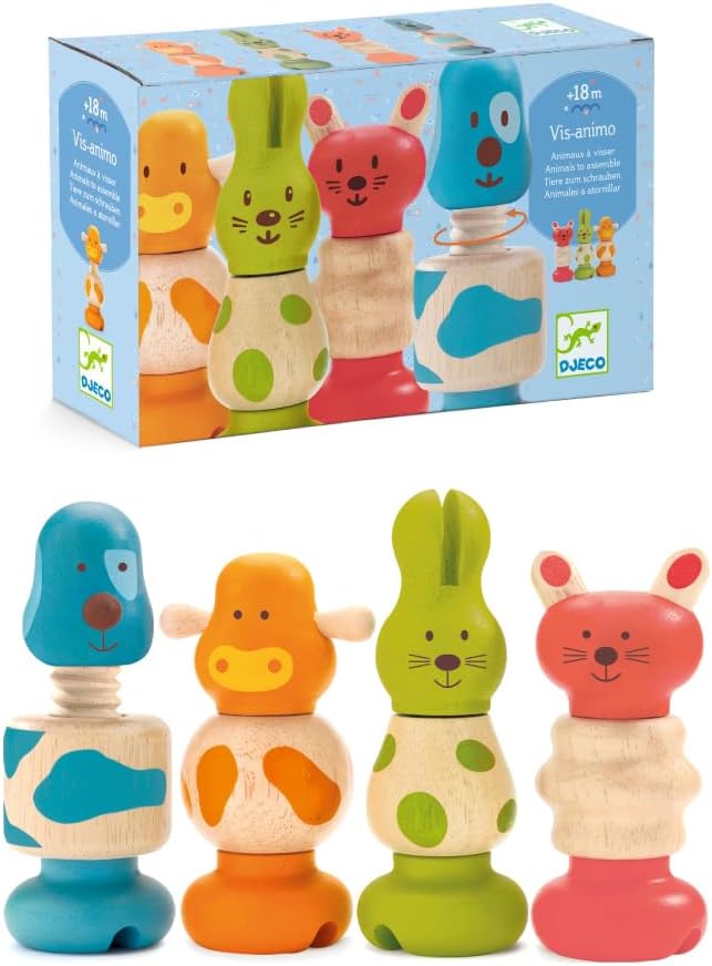 DJECO ジェコ ヴィス アニモ 知育玩具 木製 指先 ねじまわし ねじ まわす パズル 色合わせ 動物 1歳 1歳半 18か月 2歳 男の子 女の子 幼児 赤ちゃん 出産祝い プレゼント ギフト