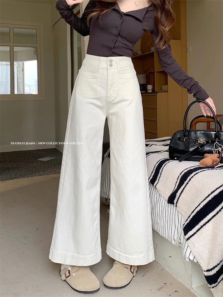 【急速出荷!】25 デニムパンツ ボトムス ハイウエスト ジーンズ K-PP ストリートファッション系モップ韓国風ファッション練習ジーンズ シルエットゆったりレッグレディースカジュアル型サイズ衣装