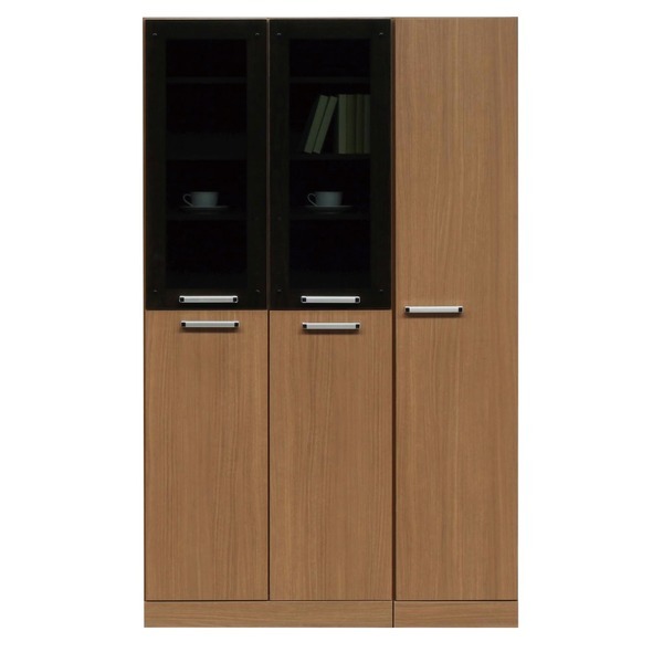 フリーボード(キャビネット/キッチン収納) 幅111cm 木製 ガラス扉/可動棚付き 日本製 ブラウン Angelエンジェル 完成品