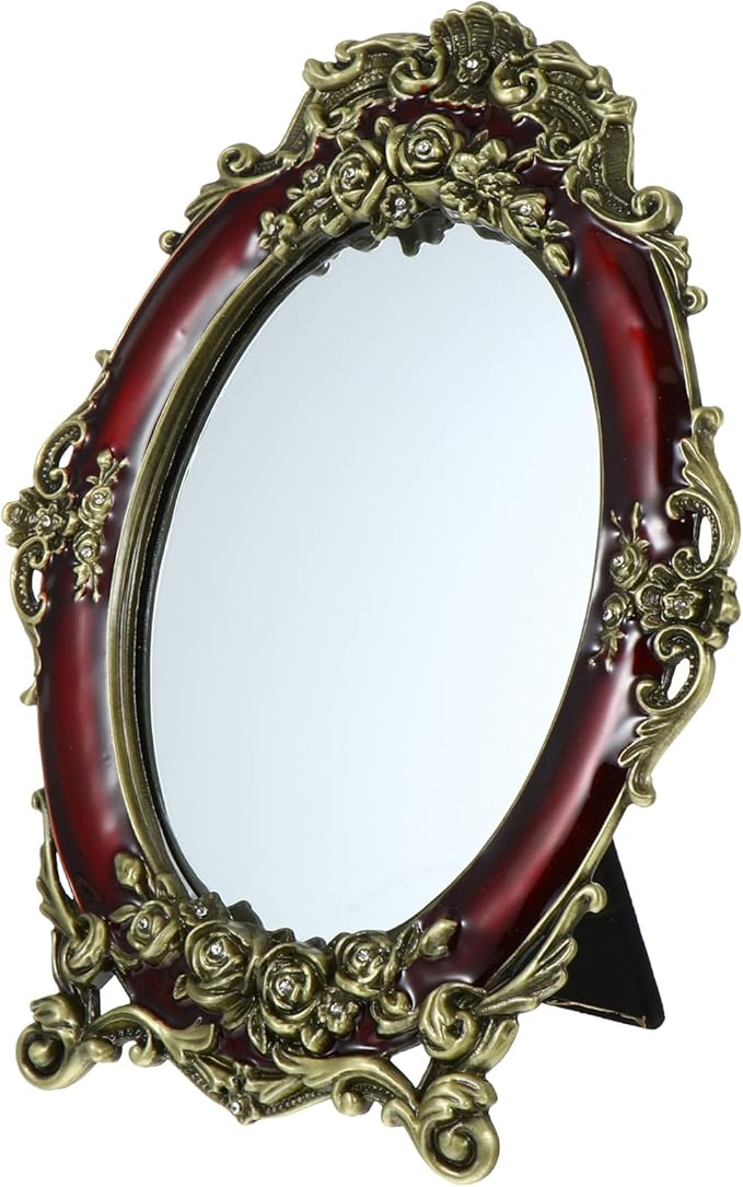 DECHOUS 卓上ミラー 化粧ミラー 卓上 化粧鏡 西洋式 卓上鏡 メイク用 ミラー スタンドミラー お姫様 女性 プレゼント 化粧道具 （7インチ）