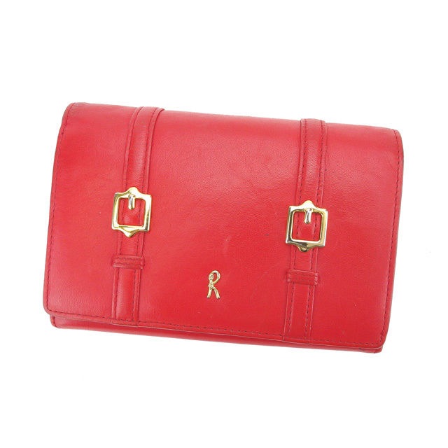 L字ファスナー財布 二つ折り財布 Rマーク レッド ゴールド 中古