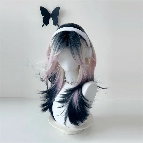 ウィッグ ロング グラデーション 前髪あり 前髪ぱっつん フルウィッグ ロングウィッグ 可愛い コスレ ロリータ ゴスロリ 原宿 レディース コスチューム 仮装 大人 おしゃれ イベント 学園祭 演劇