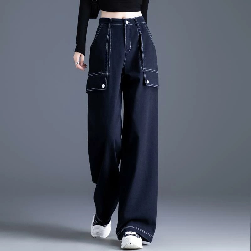 デニムパンツ レディース ボトムス ジーンズ カーゴ ワイド コットン 秋冬 ネイビー グリーン