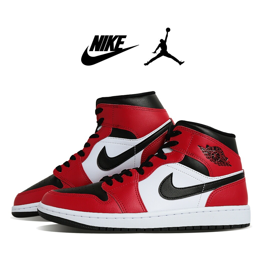 NIKE ナイキ エアジョーダン 1 ミッド スニーカー AIR JORDAN 1 MID CHICAGO BLACK TOE ( シカゴ レッド 赤 AJ1 メンズ 554724-069 )