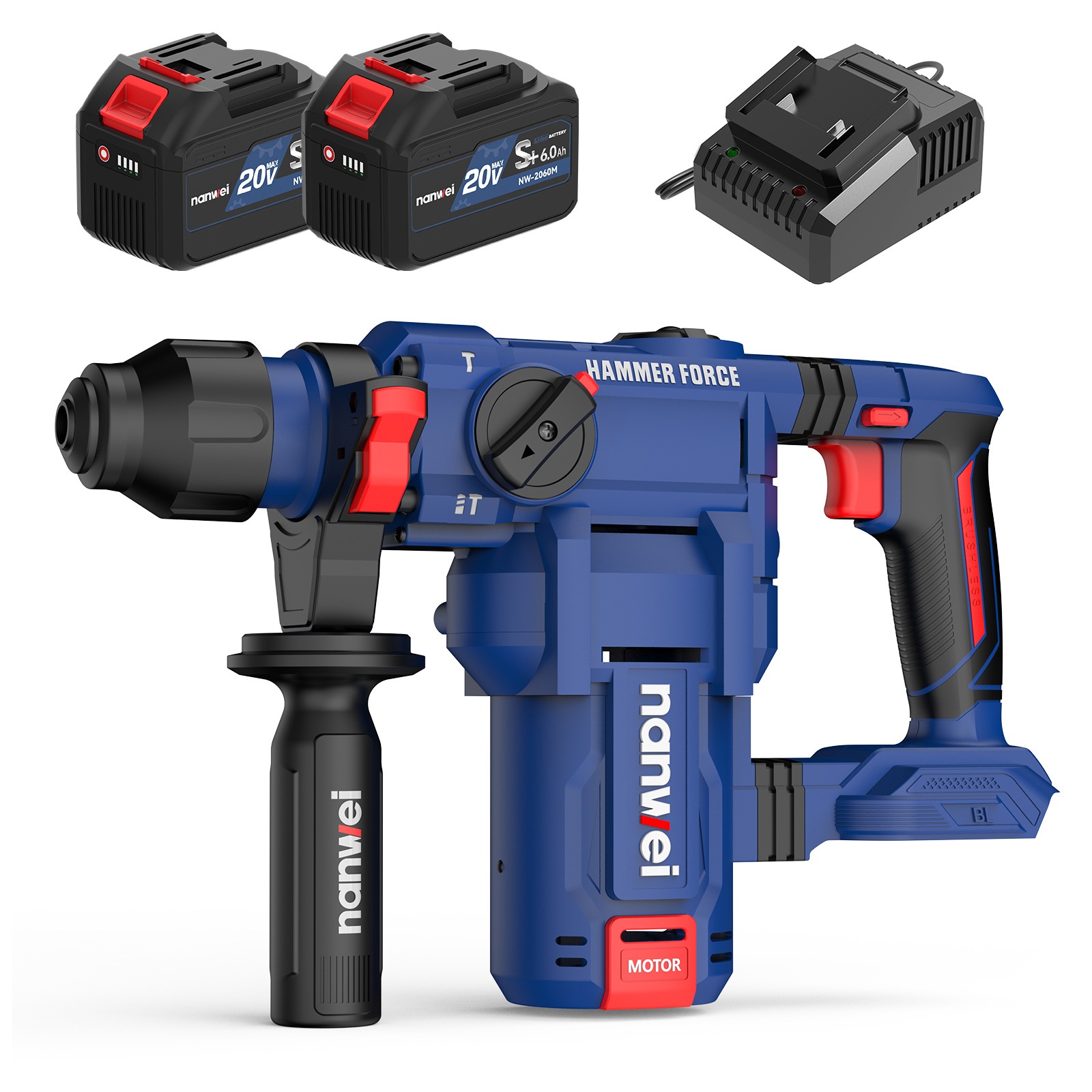 充電式ハンマードリル 6.0AHバッテリー2つ付属 コードレスハンマードリル 振動ドリル ブラシレスモーター SDSプラス 2モード切替 石材・壁の穴あけ ハツリ(斫り) 13,905円