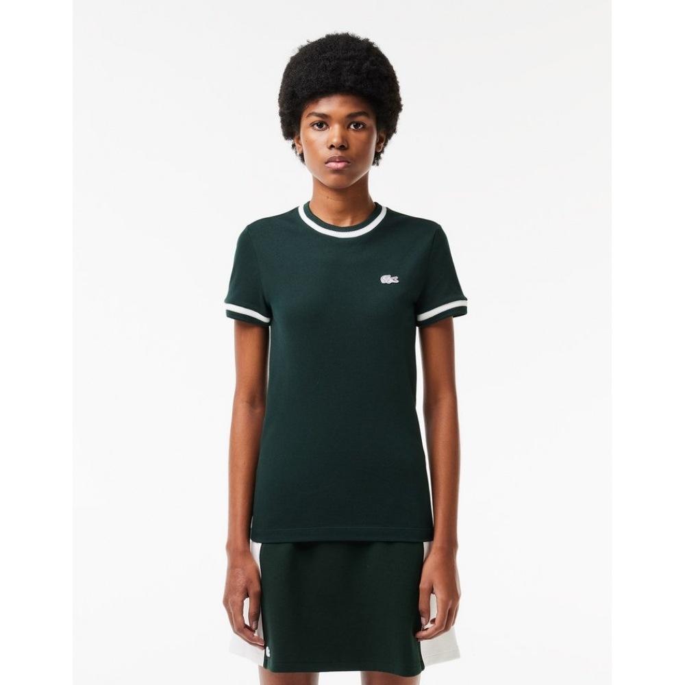 ラコステレディーススリムフィットティッピングショートスリーブ T シャツ TF7221-54G TE2