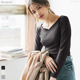 【送料無料】トップス ハートネック リブ 可愛い カットソー インナー 長袖 シンプル ベーシック 定番 春 ブラック ホワイト グレー ピンク ブルー ラベンダー 黒 ◆入荷済