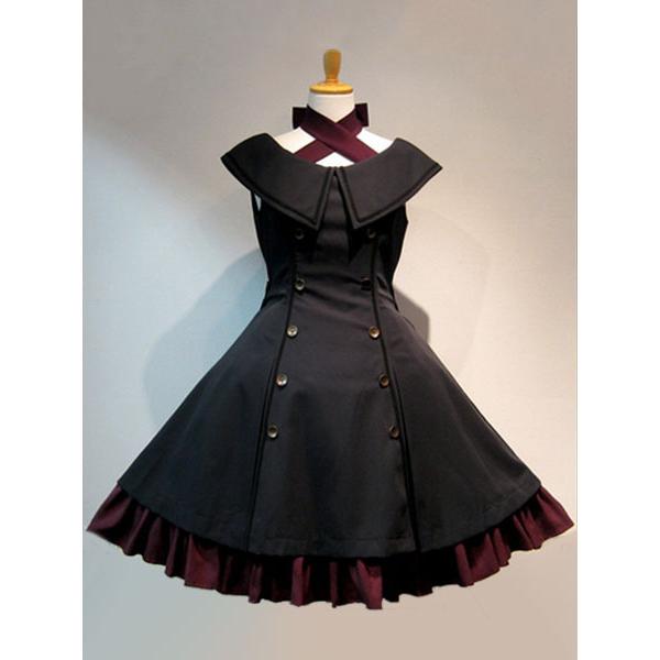 ゴスロリ軍服JSK ジャンパースカート　スリーブレス　アイドル衣装　ラッフルダブルブレスト ブラック　ロリータワンピース-311