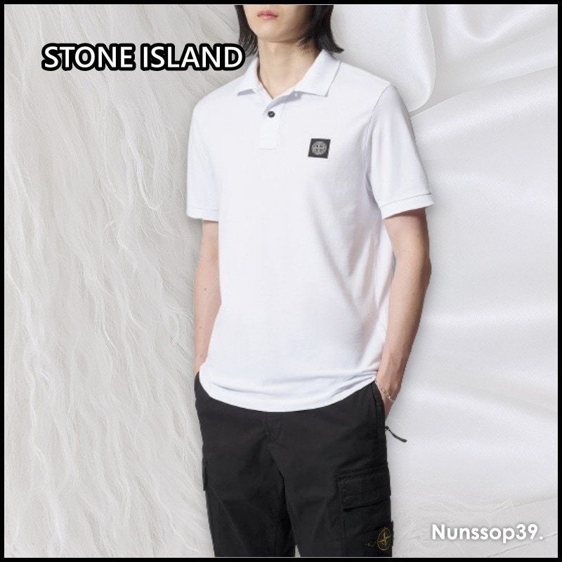 STONE ISLAND コットン ジャージ ロゴ パッチ ポロ シャツ