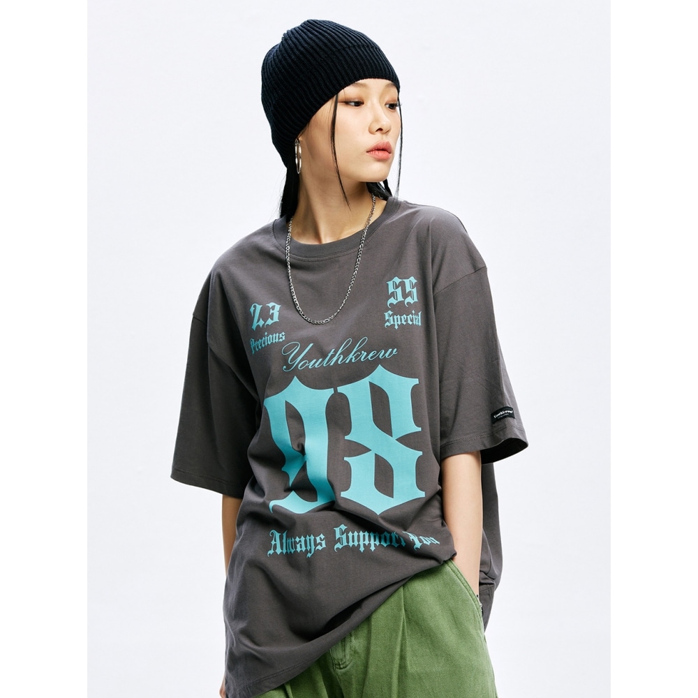 ユースクルー YK SPORTY BIG NUMBER ROUND BOXY T CHARCOAL